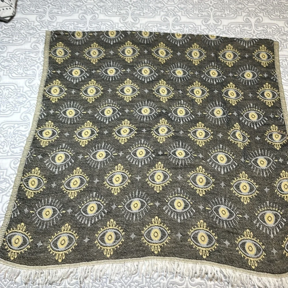 Elegant Gold and Gray Evil Eye Pattern Beach Towel